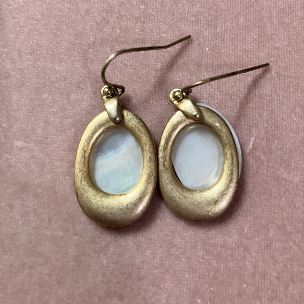 Lia Sophia Matte Gold and Mother of Pearl Drop Earrings